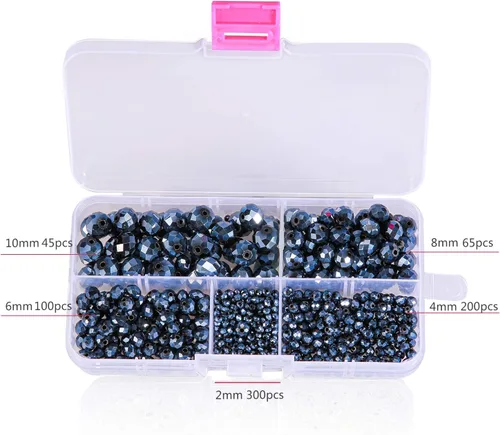Vista 2 de Cuentas de cristal facetadas, adecuadas para bricolaje, hacer pulseras, collares y otras joyas (negro)