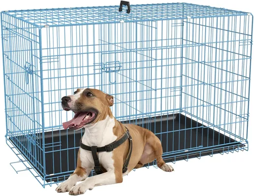 Vista 34 de FDW Jaula para perros con doble puerta, jaula plegable de alambre de metal de 36 pulgadas con bandeja extraíble y panel divisor, jaula para mascotas