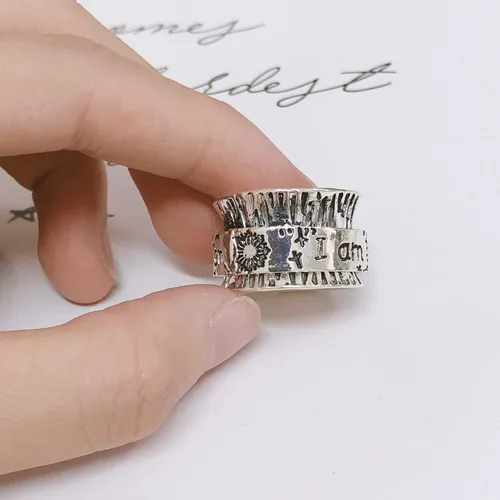 Vista 5 de Anillo giratorio de flor de diente de león para mujeres y hombres, con texto en inglés "I am enough Statement Vintage, antiansiedad, Fidget Rotate