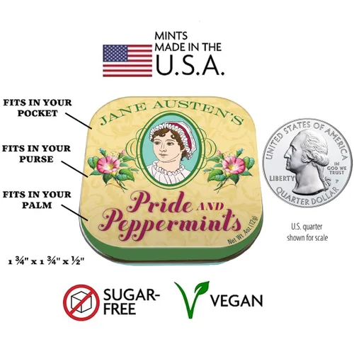 Vista 2 de The Unemployed Philosophers Guild Jane Austen Pride and Peppermints Mentas para el Aliento, 1 Lata, Peso Neto 0.4 oz (12g)