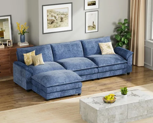 Vista 21 de Homall - Sofá seccional modular de 119", sofá seccional en forma de L con otomano reversible, combinación DIY de chenilla profunda de 3 asientos