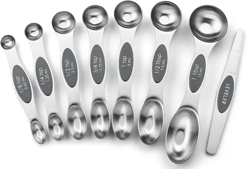 Vista 27 de Spring Chef Juego de cucharas medidoras magnéticas de acero inoxidable con imanes N45 fuertes, accesorios de cocina de metal resistente para hornear