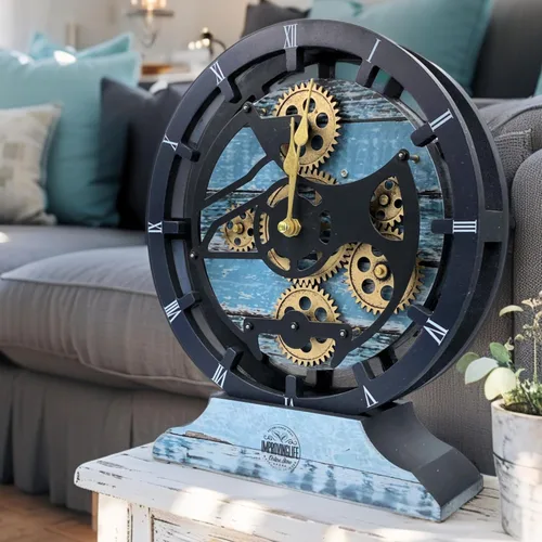 Vista 9 de Reloj de escritorio The Gears Clock de 10 pulgadas con engranajes móviles reales convertible en reloj de pared (Lava Roja)