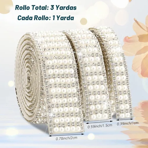 Vista 3 de Outus 3 rollos de cinta de perlas autoadhesivas Wrap Rhinestone Crystal Estilo de pedido