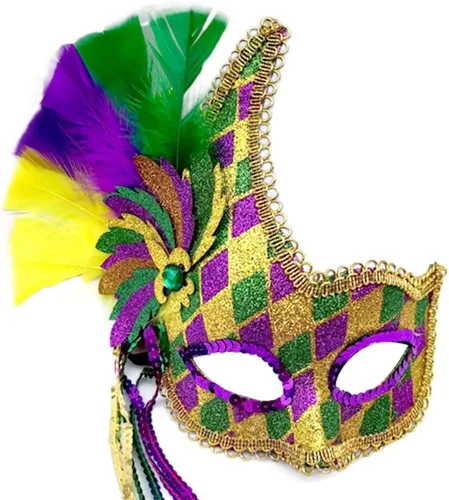 Máscara de plumas de Mardi Gras con lentejuelas, máscara de plumas de Mardi Gras, máscara de Mardi Gras para mujeres, accesorios de disfraz de Mardi