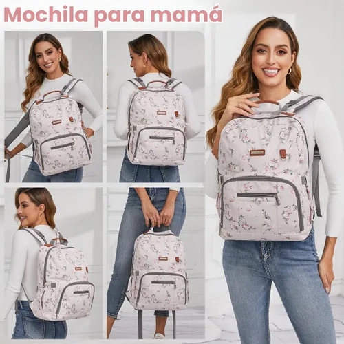 Vista 8 de BILLITON MSHI Mochila Bolsa para Pañales (Gris), Moderno Animal Beige