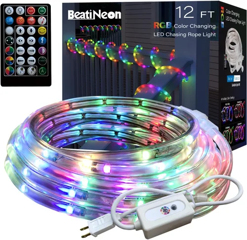 Luces de Tira RGB con Control Remoto IR, Luces de Cuerda LED RGB para Exteriores de 12 Pies, Luces LED de Neón Impermeables Preestablecidas para