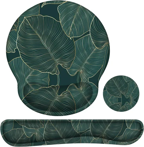 Vista 9 de iLeadon Alfombrilla de mouse con reposamuñecas, reposamuñecas para teclado + alfombrilla ergonómica para mouse + posavasos, alfombrilla de mouse