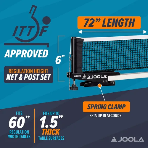 Vista 5 de JOOLA Premium Avanti Table Tennis Net and Post Set - Portable and Easy Setup 72" Regulation Size Ping Pong Screw On Clamp Net, White/Black
