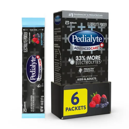 Pedialyte AdvancedCare Plus - Polvo de electrolitos, con un 33% más de electrolitos y prebióticos PreActiv, Berry Frost, paquetes de polvo de bebida