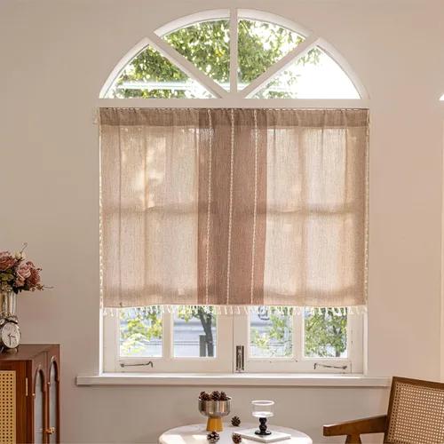 Vista 61 de Sutuo Home Cortinas de puerta francesa para puerta de patio, cortinas de lino semiopacas bohemias con borlas, tiras de granja a cuadros, decoración