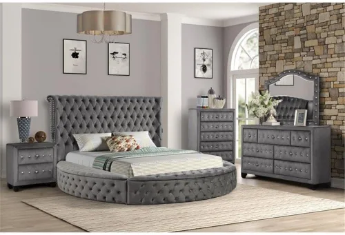 Galaxy Home Furnishings Hazel Queen - Juego de 5 piezas de tapicería copetuda para dormitorio, hecho con madera, color gris