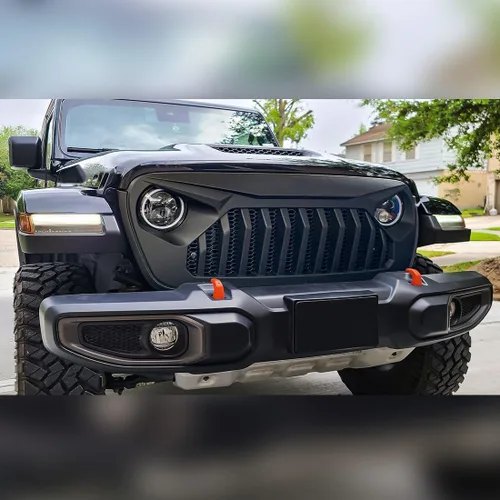 Vista 6 de Rejilla delantera Vader compatible con Jeep Wrangler JL 2018-2025 y Gladiator JT 2020-2025, sin TrailCam (negro mate)
