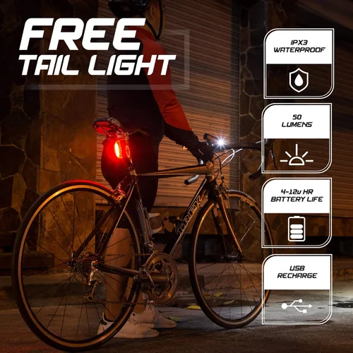 Vista 3 de Apace Vision XPRO-LUME - Luces de bicicleta recargables por USB, potentes 500 lúmenes, luz delantera de bicicleta - Super brillante IPX5 impermeable