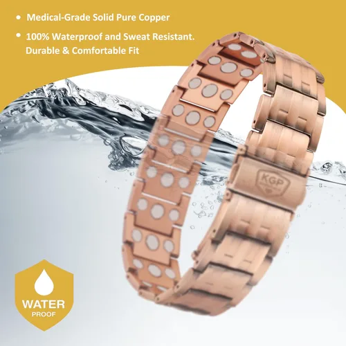 Vista 5 de KGP® 3 pulseras magnéticas de cobre con imanes de fuerza para hombre, ajustable, 99.99% de cobre puro, pulsera de terapia magnética con cierre