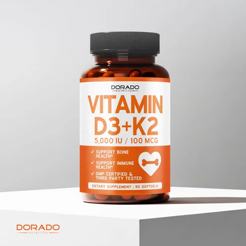 Vista 5 de Suplemento de vitamina D3 K2 (180 cápsulas blandas) Vitamina D3 K2 5000iu/100mcg - Suplemento con D & K - Apoya la salud ósea e inmune para adultos