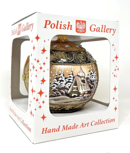 Vista 8 de Adorno de Navidad de Polish Gallery, Explosión Invernal, Bola de Vidrio Soplado (Oro, 6-pulgadas Ø/150mm)