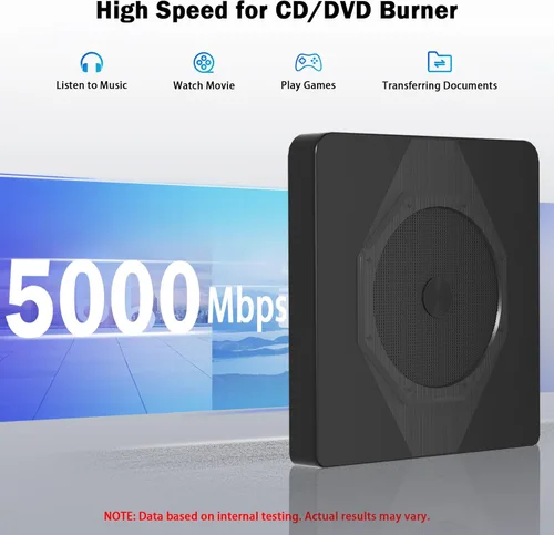 Vista 3 de Wbacon Unidad externa de CD/DVD para laptop, USB 3.0 y tipo C grabadora de CD DVD portátil, CD ROM +/-RW, unidad externa de CD de DVD, reproductor