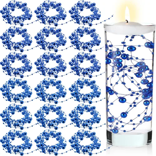 Vista 8 de Hicarer Cadena de perlas de 157 pies con 24 cuerdas para velas flotantes, perlas de imitación como relleno de jarrón, ideal para bodas, fiestas