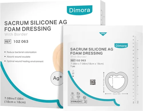 Vista 7 de Dimora Ag Silver - Vendajes de espuma para heridas en el sacro, borde adhesivo de silicona, 7 x 7 pulgadas, impermeable, absorbente, transpirable
