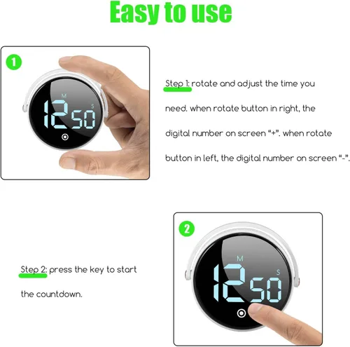 Vista 6 de Temporizador digital para cocina, temporizadores visuales magnéticos fuertes con anillo fuerte, pantalla LED y gancho, temporizadores
