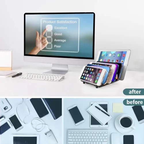 Vista 3 de Organizador Universal Ajustable Soporte Base para Múltiples Dispositivos, Soporte de Escritorio para Tableta y Teléfono Celular para iPhone Samsung