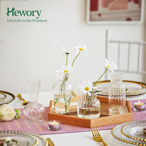 Vista 3 de Hewory - Mini jarrones de vidrio para centros de mesa, pequeños jarrones transparentes a granel, lindos jarrones de flores para bodas, decoración