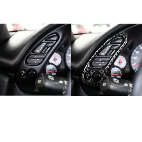 Vista 3 de 2 unids/set de fibra de carbono Accesorios para el interior del automóvil Velocímetro lateral Tablero de instrumentos multifunción Marco de botón