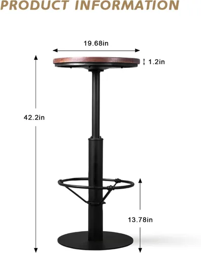 Vista 2 de Mesa de bar vintage de 42 pulgadas con juego de 2 taburetes de bar con respaldo (25-32 pulgadas de altura ajustable), estilo industrial de granja