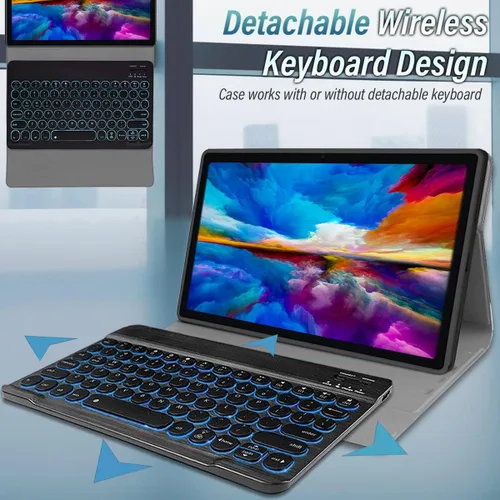 Vista 3 de Funda con teclado retroiluminado para Samsung Galaxy Tab S5e de 10.5 pulgadas 2019, 7 colores de retroiluminación desmontable teclado inalámbrico