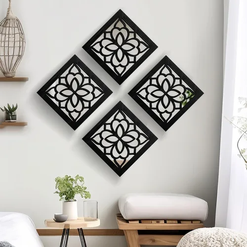 Vista 6 de 2 espejos cuadrados de pared, espejos de pared rústicos de granja, arte de espejo pequeño de 12 pulgadas (estilo 2 negro)