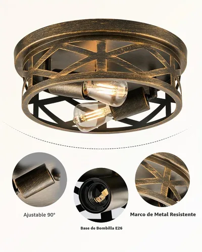 Vista 5 de VONLUCE Lámparas de techo de montaje empotrado, lámparas de techo de 2 luces para pasillo, lámparas de techo de jaula de metal de 11 pulgadas