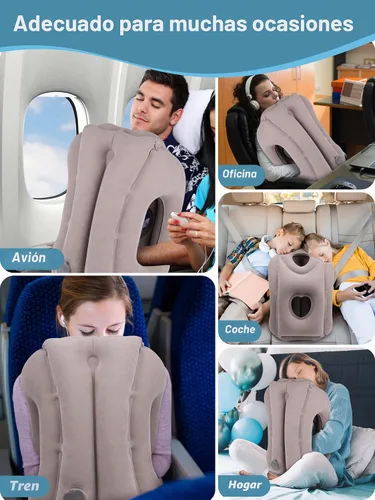 Vista 6 de Maliton Almohada inflable de viaje para avión para dormir cómodamente y aliviar el dolor de cuello y hombro, almohada inflable para la cabeza