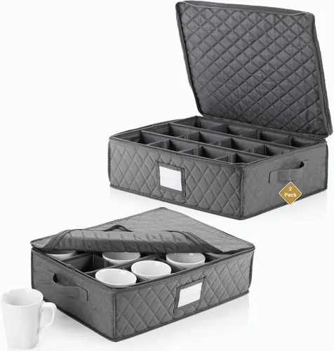 Vista 10 de Paquete de 2 cajas de almacenamiento de platos pequeños de 6 pulgadas, contenedor de almacenamiento de China, apilable con interior acolchado