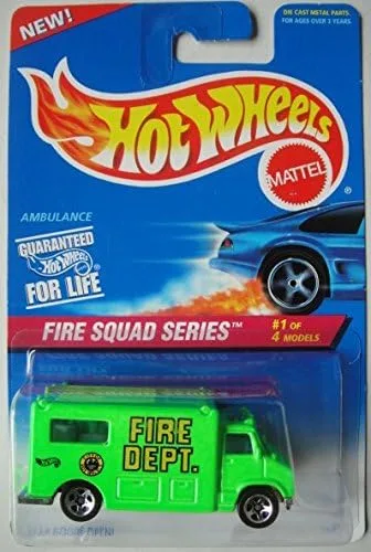 HOT WHEELS AMBULANCIA SERIE ESCUADRADO DE FUEGO VERDE 1/4 1:64 ESCALA FUNDIDO A PRESENTACIÓN