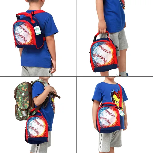 Vista 5 de Lonchera para niños, reutilizable, multiconvertible, aislante, térmica, con correa para el hombro, lonchera, mochila, sándwich, bolsas para niñas