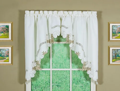 Vista 30 de Today's Curtain Verona cenefa bordada inversa, 14 pulgadas, negro/rosa, 60 pulgadas de ancho x 14 pulgadas de largo