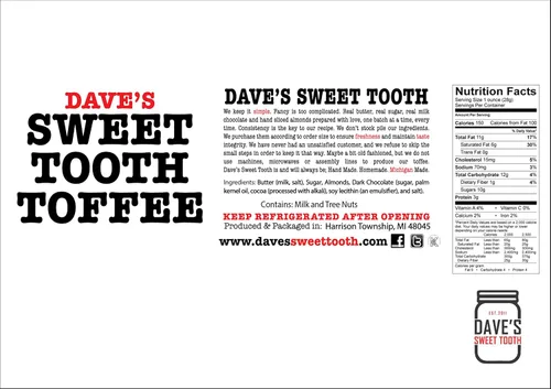 Vista 2 de Dave's Sweet Tooth Toffee, sabor crujiente de mantequilla de maní con mantequilla real, azúcar real y almendras en rodajas a mano, hecho a mano