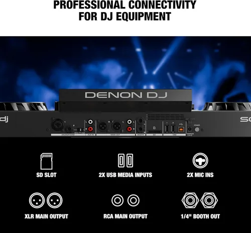 Vista 5 de Denon DJ SC LIVE 4 Controlador de DJ independiente con separación de Stem en 4 plataformas, transmisión Wi-Fi, altavoces incorporados, compatible