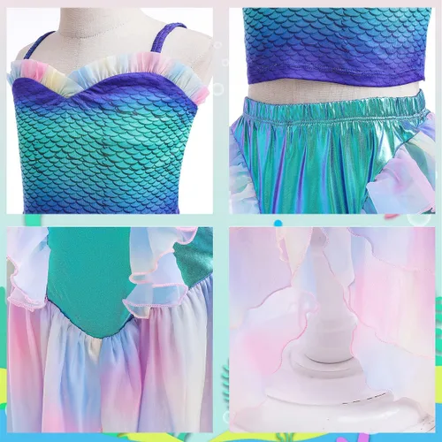 Vista 5 de Disfraz de sirena para niñas, disfraz de princesa Ariel, disfraz de Halloween