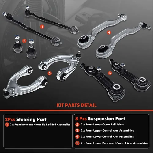 Vista 3 de A-Premium Juego de 10, brazo de control inferior superior delantero, rótula inferior, conjunto de extremo de barra de acoplamiento exterior