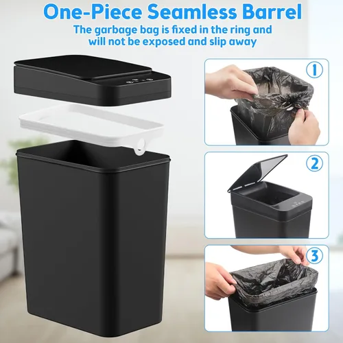 Vista 6 de Basurero de baño con tapa, paquete de 2 cubos de basura automáticos sin contacto de 4 y 2.2 galones, pequeño sensor de movimiento, cubo de basura