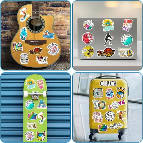 Vista 4 de 150 calcomanías de voleibol impermeables para botellas de agua, paquete de calcomanías deportivas de vinilo grandes, regalos para adolescentes