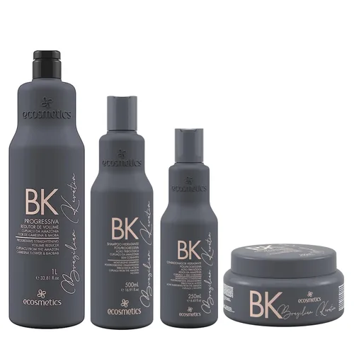 Kit de tratamiento de queratina brasileña Ecosmetics BK | Cepillo progresivo | Sistema de alisado y alisado | Reductor de volumen. 33.8 fl oz/16.9