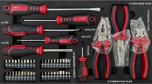 Vista 6 de Juego de herramientas mecánicas de 339 piezas con caja de metal resistente de 3 cajones, juego de caja de herramientas portátil para el hogar, kit