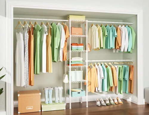 Ulif M1 - Sistema Organizador de Almacenamiento para Closet, Perchero de Metal Resistente de 6 Niveles con 3 Varillas Expandibles para Colgar, Blanco