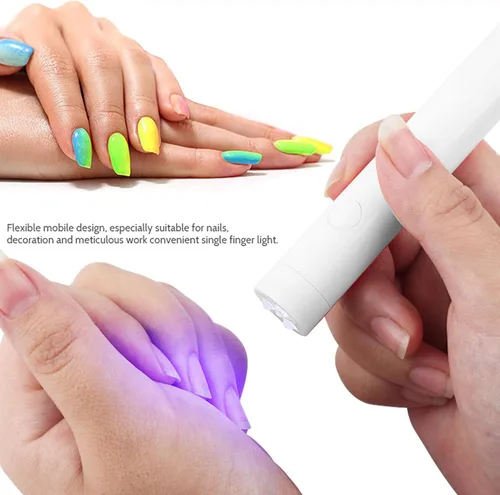 Vista 2 de VBESTLIFE Lámpara de uñas de gel UV, 3W, 3 LED, luz de pluma secadora de uñas, secado rápido 60S, mini luz UV de mano, 200 mAh, blanco