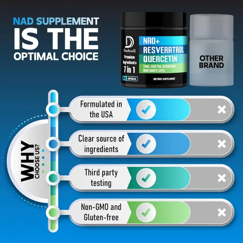Vista 5 de Suplemento NAD.+ - Combinado con Resveratrol, Quercetina, Berberina, Fisetina, TMG y Semilla de Uva - 60 Cápsulas