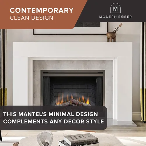 Vista 4 de Modern Ember Sabine Kit de Marco de Chimenea de Madera, Blanco 48" x 42" Abertura 72" x 54" Total Estética Moderna Minimalista; Incluye Marco