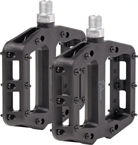 Bikeroo Black Light Up Mountain Bike Pedals for Night Morning, MTB Platform w/Grip Pins, All Metal Construction, 9/16" Spindle